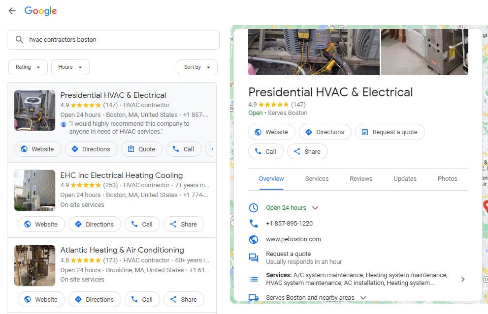 google my business-profile for hvac contractors