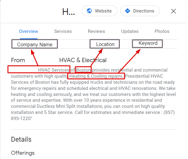 hvac google business-profile description