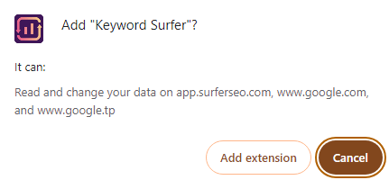 keyword surfer extension pop up