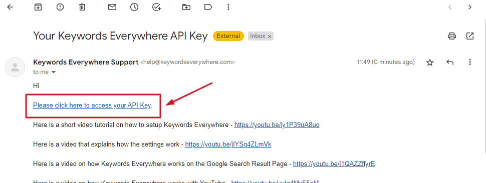 keywords everywhere api key mail