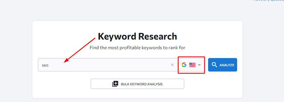 seranking keyword research bar
