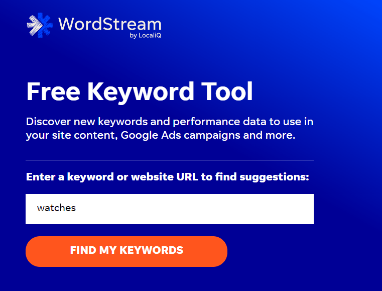 wordstream keyword research homepage