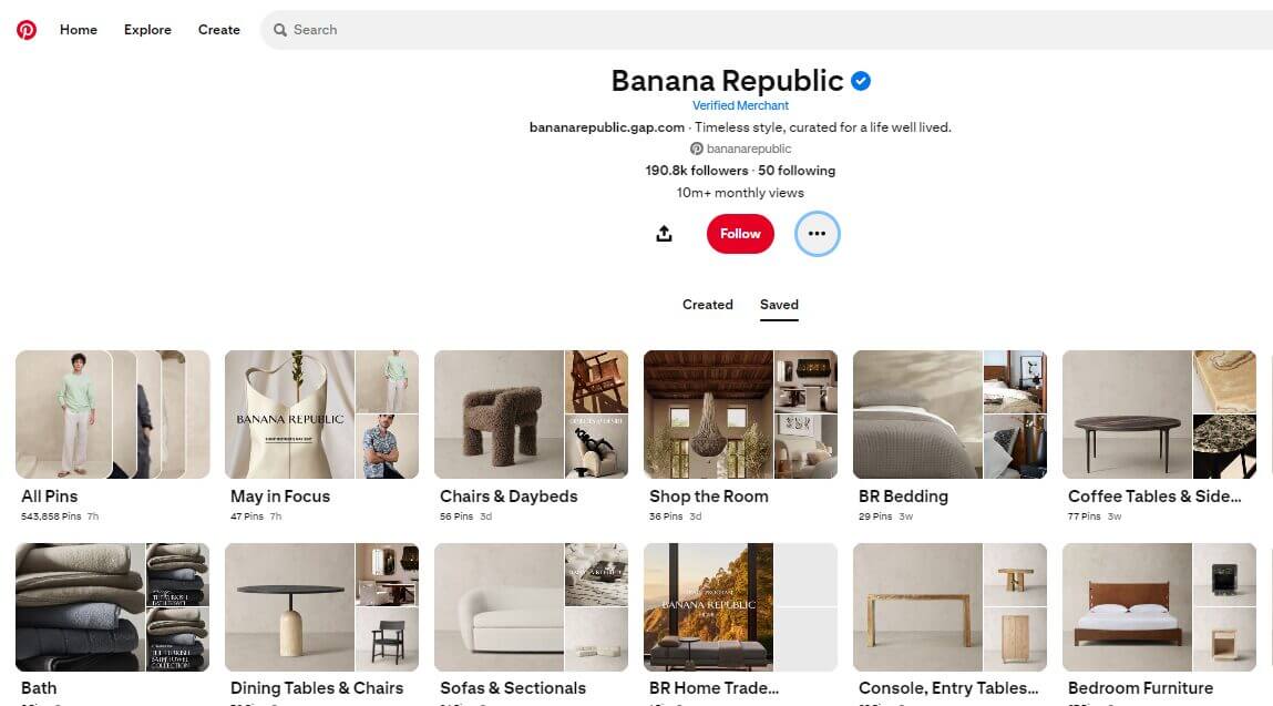Pinterest Boards of an Ecommerce Brand