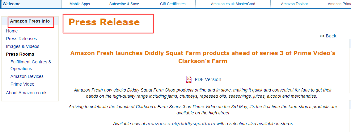 Press Release from an eCommerce website