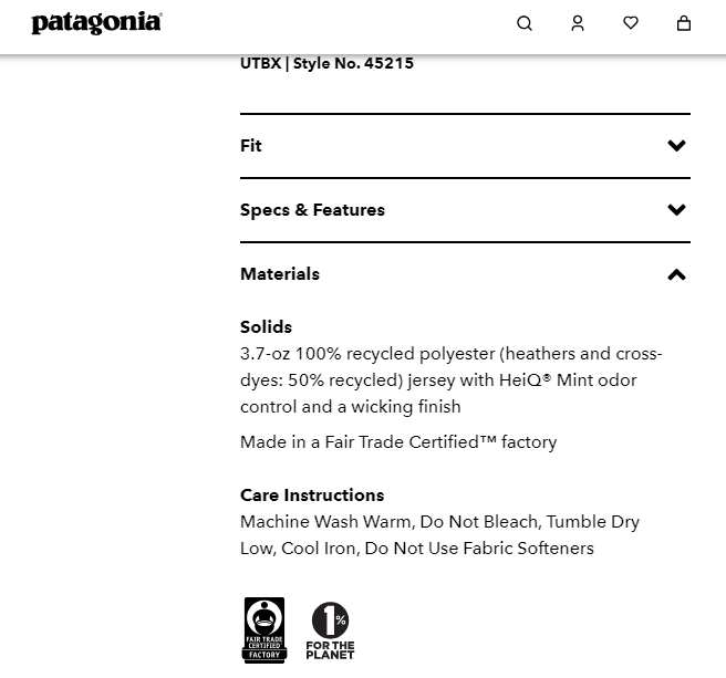 Example of Patagonia Focusing on Material Details