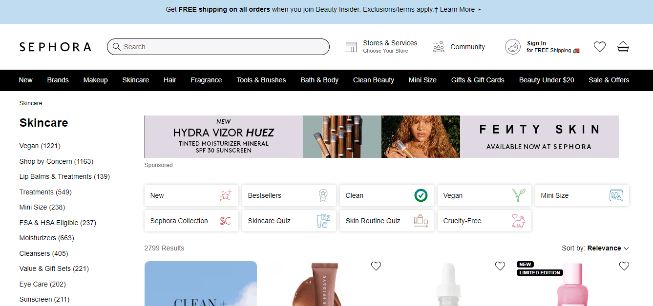 Sephora Category Page